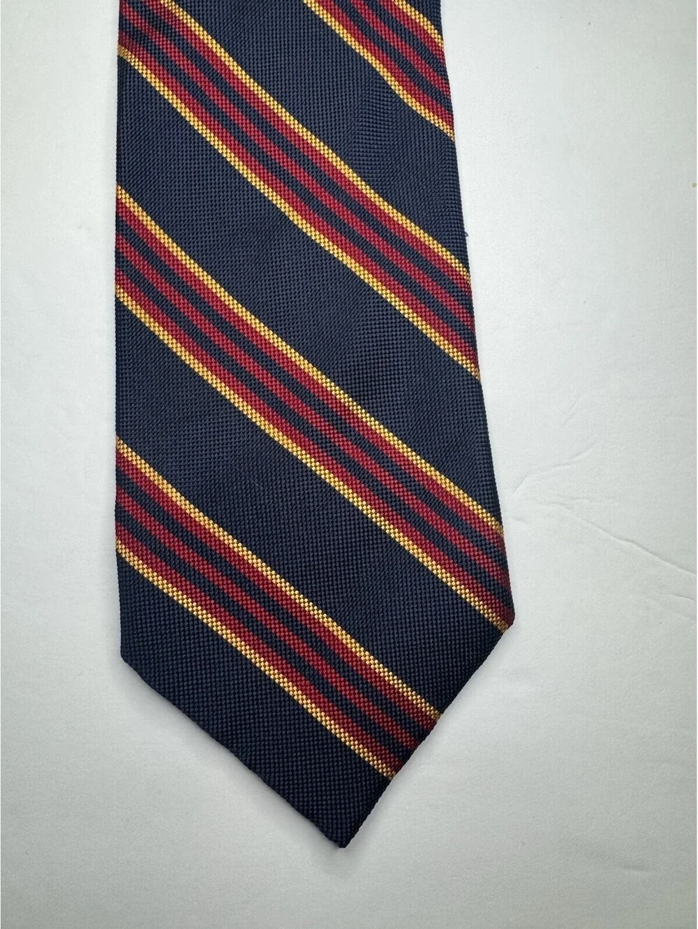 Façonnable Mens Tie Blue Red Gold Striped Silk Necktie Designer Executive Preppy